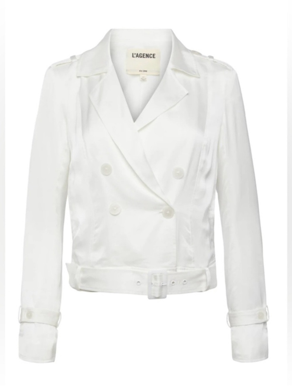 L’AGENCE Onyx White Satin Blazer Jacket NWOT Size Small